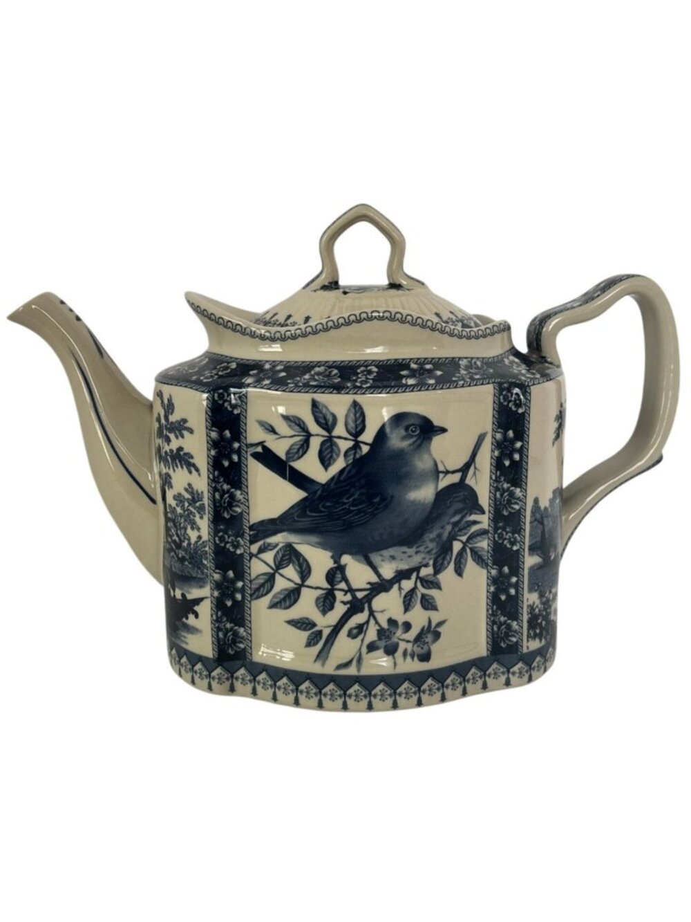 Blue White Teapot Bird Ceramic Transferware Style Mothers Day Gift Idea Tea Pot